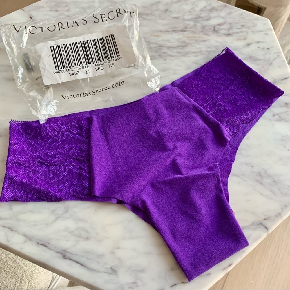 💜 VS Bright Purple Cheeky Lace Trim Hiphugger No-Show Panties Undies